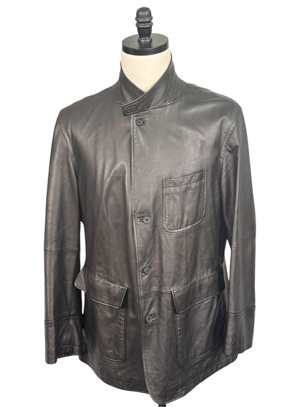 Faconnable soft lambskin Black Leather jacket lightweight | Size L